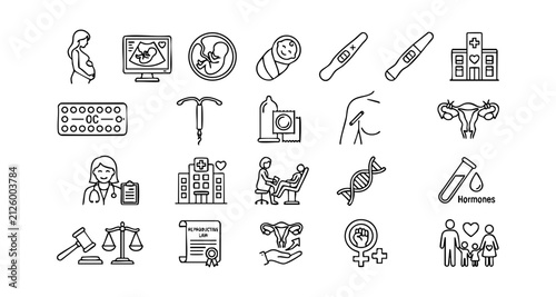 Bild auf Leinwand Reproductive health and pregnancy line art icon set with pregnancy reproductive