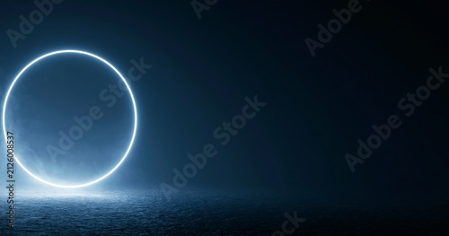 Glowing neon circle on dark surface