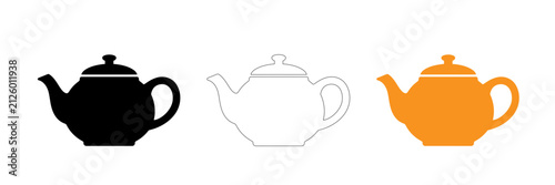 Bild auf Leinwand Three stylized teapots in different colors isolated on transparent background, V