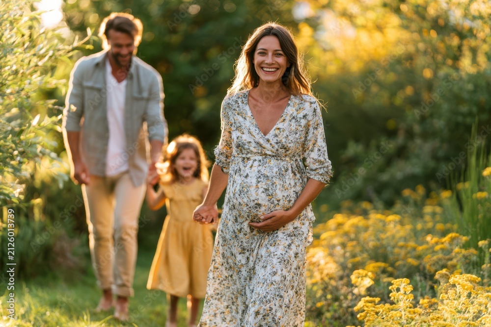 Fototapeta premium Happy Expectant Mother Enjoying Family Time in Nature