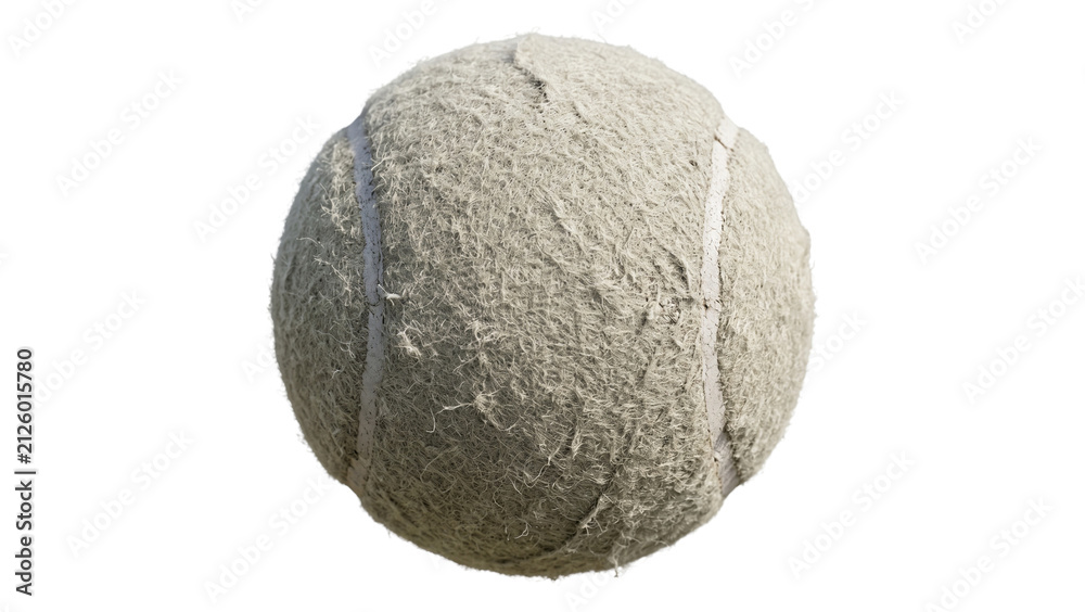 Fototapeta premium Worn tennis ball with fuzzy texture on transparent background