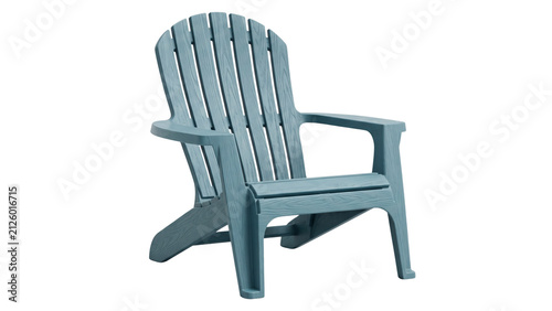 Blue adirondack chair with wooden slats on transparent background