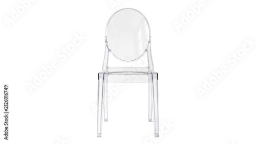 Foto Clear acrylic chair with rounded backrest on transparent background