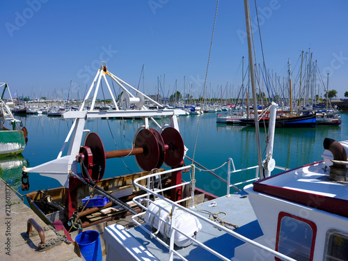 Fishing boat in the port of Saint-Vaast-la-Hougue, a commune in the peninsula of Cotentin in the Manche department in Lower Normandy in north-western France