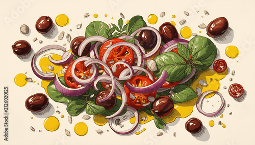 illustration of stir-fried food ingredients