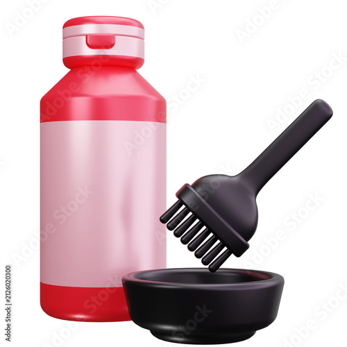 Hair Dye Bottle And Mixing Bowl 3D Illustrations