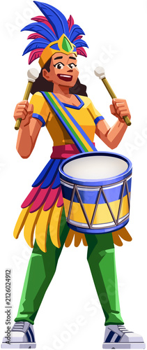 Obraz na plátne Woman Percussionist Performing at Carnival Parade Illustration