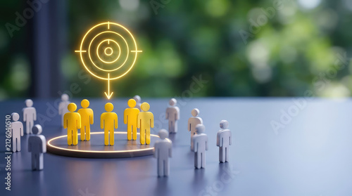 Target Market Selection Among Many People Figures Representing Customer Segmentation, Audience Targeting and Consumer Focus