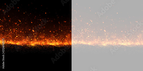 Bild auf Leinwand Fire sparks and glowing embers overlay banner