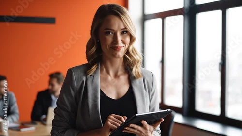 Businesswoman with tablet in office.