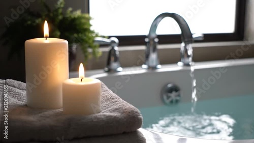 Candles and bathtub with running water.