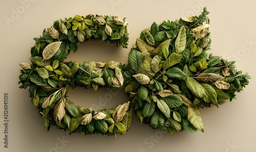 The number '6' is intricately formed by a lush arrangement of green leaves and dried foliage.