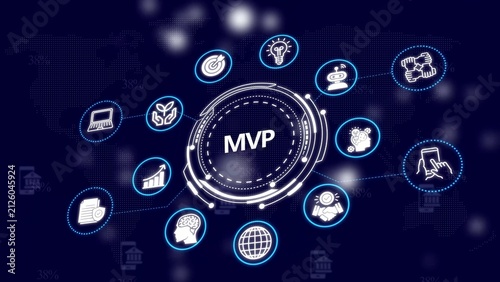 Mvp acronym in glowing circular interface with connected business