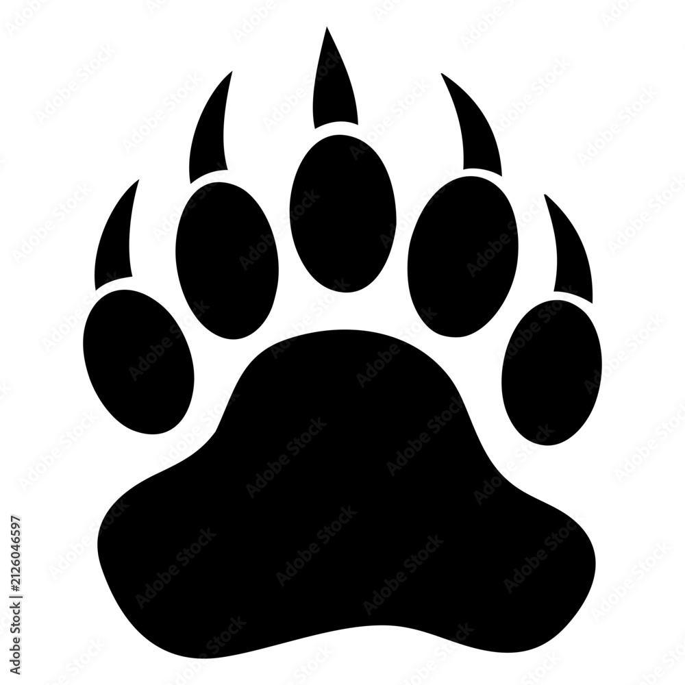 Fototapeta premium Icono vida salvaje. Garras de oso. Dibujo sencillo de la silueta de una pisada de oso