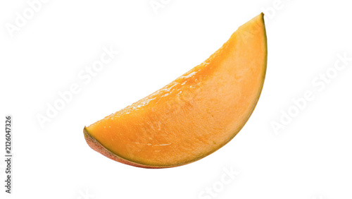 Obraz na plátně Single sweet juicy ripe yellow melon slice crescent cut fruit isolated on transp