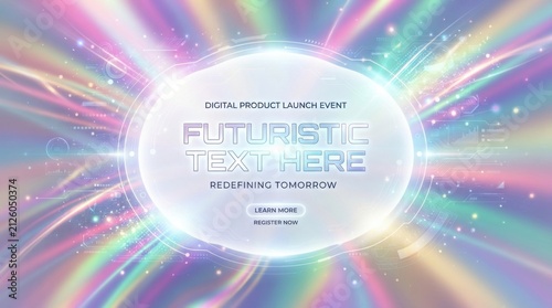 Futuristic Iridescent Event Poster With Radiant Rainbow Light Trails