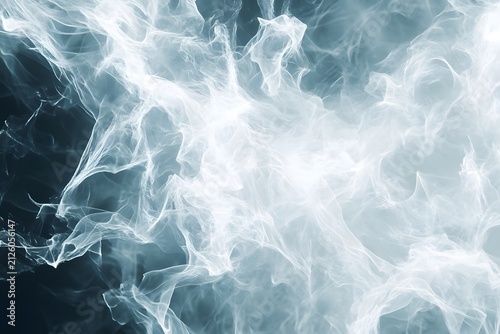 Abstract white smoke or vapor swirling and dissipating in dark blue and black background.
