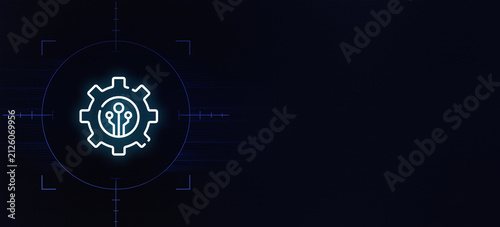 Cybersecurity and data protection shield with computer network circuit glowing neon icon
