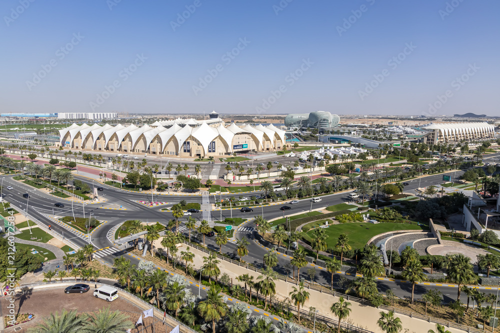Obraz premium Yas Marina Circuit Formula 1 Grand Prix motorsport race track in Abu Dhabi, United Arab Emirates