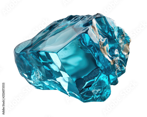 Raw Aquamarine Crystal: A strikingly beautiful, multifaceted raw aquamarine crystal showcases its vibrant blue hue and unique, irregular shape, hinting at its natural formation.