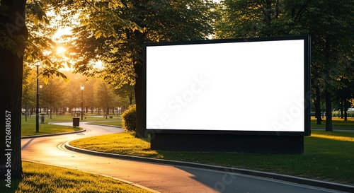 Blank Billboard in Park at Sunset, Advertising Space