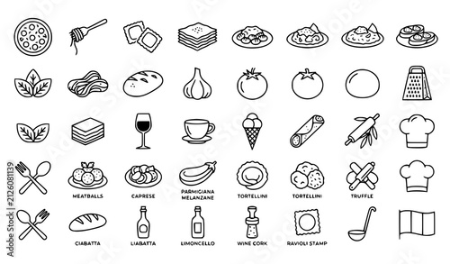 Obraz na płótnie SEO-Friendly Title:
Italian Food Line Icons Set with Traditional Cuisine Hand Dr
