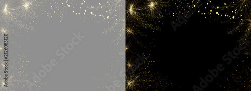 Obraz na płótnie Golden glittering fireworks frame overlay isolated on grey and black background