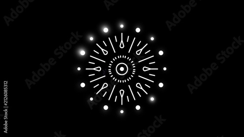 Glowing circled pattern on black background with white dots and radiating lines for celebration, festival, and New Year designs.