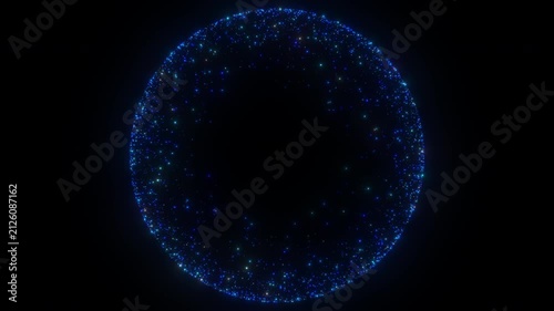 4K Abstract Background Particles Blue Energy Sphere Overlay Horizontal 3D Animation