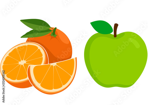 Bild auf Leinwand Fresh orange and green apple illustration