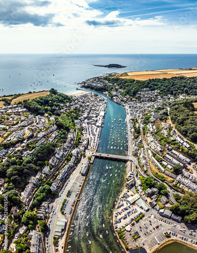 Top Down panorama of LOOE and River Looe from a drone, Cornwall, England