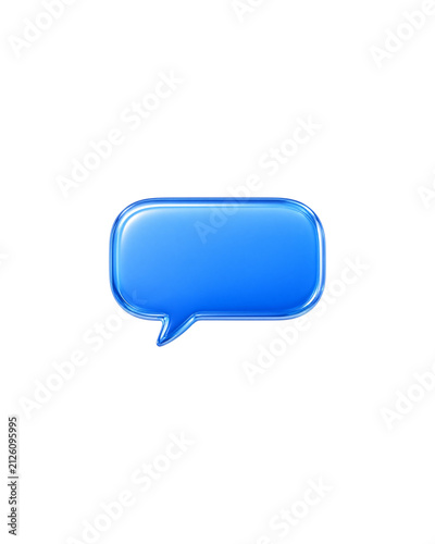 3D blue speech bubble icon isolated on white. Modern glossy chat symbol for communication and messaging apps.