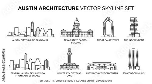 Austin Skyline Vector Illustration Set with Iconic Buildings and Landmarks