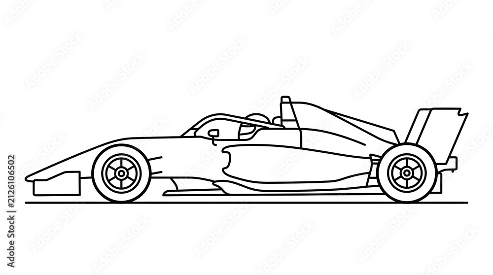 Fototapeta premium Race car outline symbol side view line drawing illustration vector