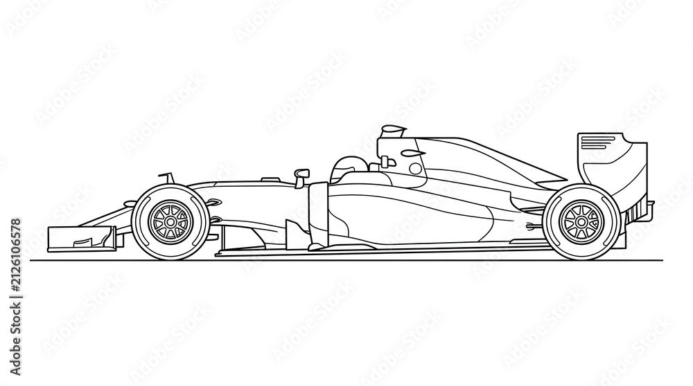 Fototapeta premium Race car outline symbol side view line drawing illustration vector
