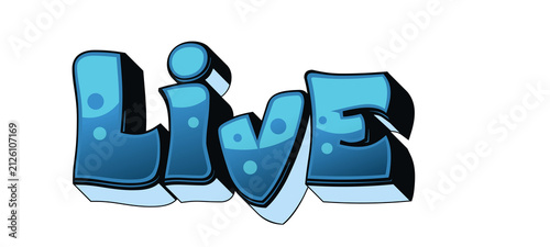 Blue Graffiti Live Typography Cartoon Text Effect Design for Live Streaming Broadcasting Social Media Marketing and Content Creator Promotion Transparent PNG Background