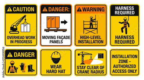 Industrial Construction Site Safety Warning Signs and Caution Labels Set