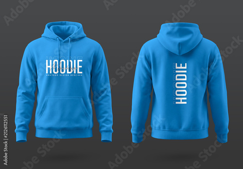 Blue Hoodie Mockup Front and Back View on Dark Background