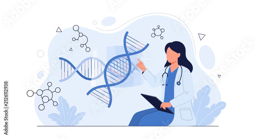 Scientist Analyzing DNA Helix Structure, Molecular Biology and Genetics Research