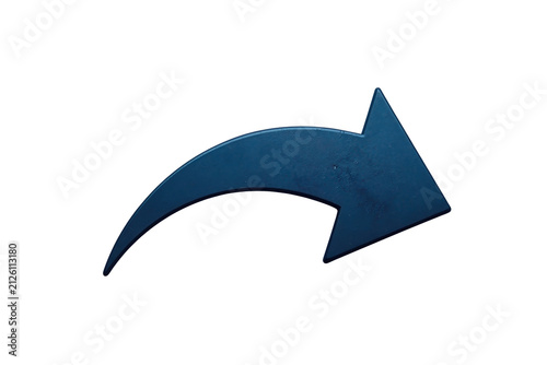 Glossy navy curved arrow with pointed tip