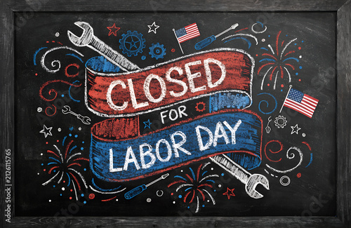 Labor day usa closed, We will be closed for labor day sign with american flag, Business closed for labor day with american flags, We will be closed on labor day announcement with american flag
