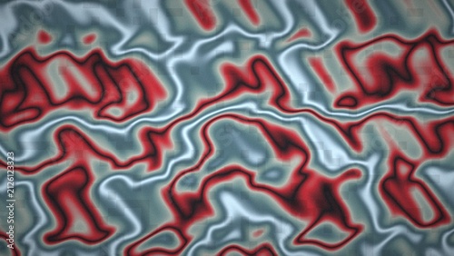 Red and silver flowing liquid pattern with sharp metallic highlights.