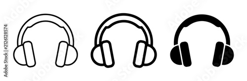 Headphones icon collection outline solid styles, UI and web interface