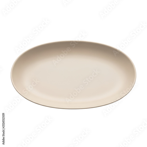A minimalist beige oval stoneware plate features a smooth matte surface for elegant kitchen presentation and stylish modern food serving aesthetics