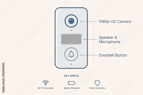 Smart doorbell feature and spec graphic.