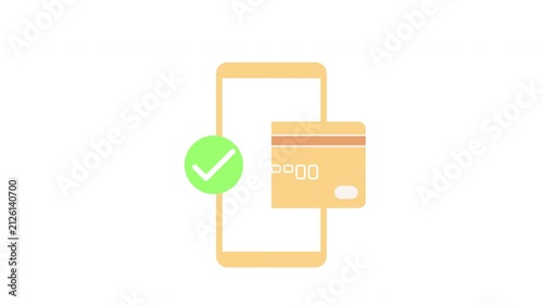 Mobile Payment Success with Credit Card Animation Icon.