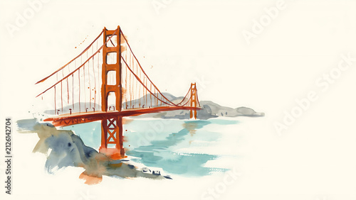Watercolor painting of the golden gate bridge in san francisco isolated on a transparent background