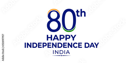 80th Happy Independence Day India typography, Indian national holiday celebration vector, saffron and green tricolor anniversary logo on white background