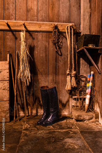Black Riding Boots At An English Manor House In The Cotswolds