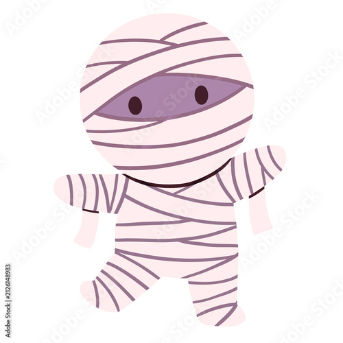 Bild auf Leinwand Cute hand-drawn illustration of a friendly little mummy character wrapped in bandages, isolated on white background